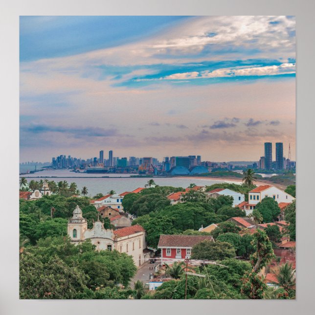 Póster Vista aérea de Olinda y Recife Pernambuco Brasil (Frente)