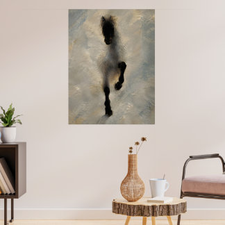 Póster Vista aérea de pintura al óleo de caballo negro en