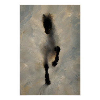 Póster Vista aérea de pintura al óleo de caballo negro en