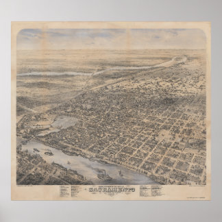 Póster Vista aérea de Sacramento 1870 Poster