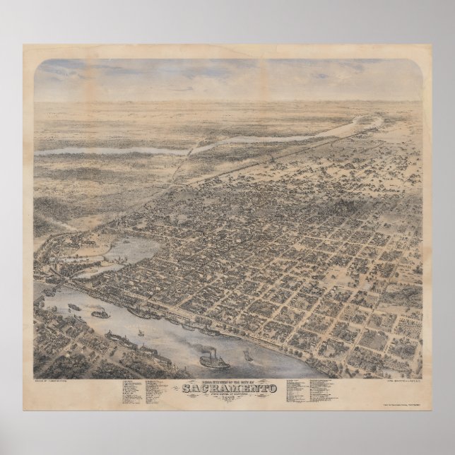 Póster Vista aérea de Sacramento 1870 Poster (Frente)