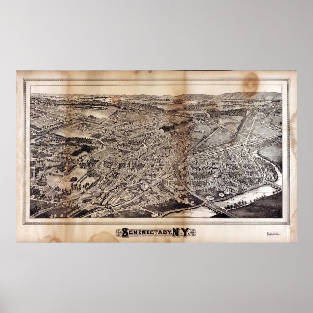 Póster Vista aérea de Schenectady, Nueva York (1882) (Frente)