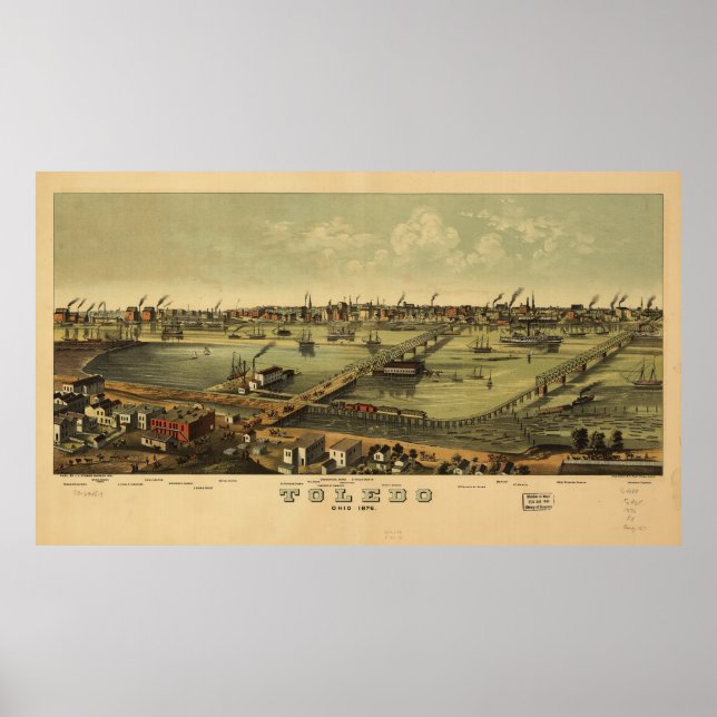 Póster Vista aérea de Toledo, Ohio (1876) (Frente)