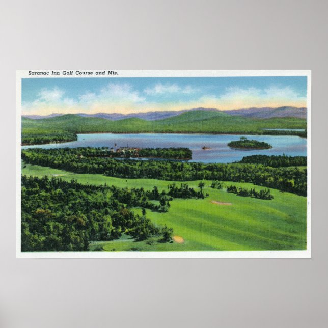 Póster Vista aérea del campo de golf Saranac Inn (Frente)