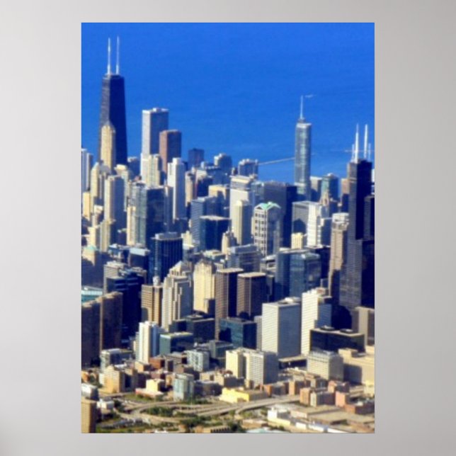 Póster Vista aérea del centro de Chicago con lago (Frente)