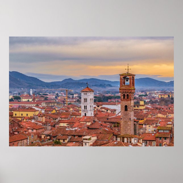 Póster Vista aérea del centro histórico de Lucca, Italia (Frente)