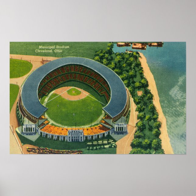 Póster Vista aérea del estadio municipal de Cleveland, OH (Frente)