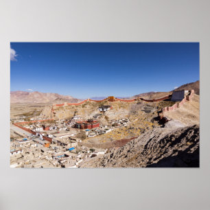 Póster Vista aérea del Monasterio de Gyantse y Palcho - T