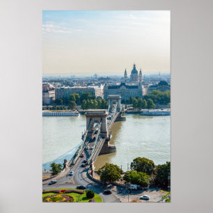 Póster Vista aérea del Puente de Cadena - Budapest, Hungr