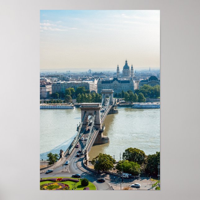 Póster Vista aérea del puente de cadena - Budapest, Hungr (Frente)