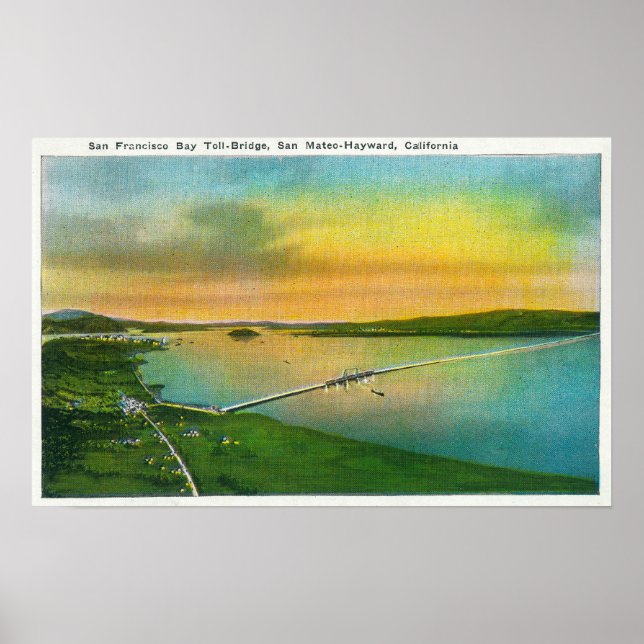 Póster Vista aérea del puente de la bahía a Hayward, CA (Frente)