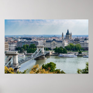 Póster Vista aérea del Puente de la Cadena en Budapest, H