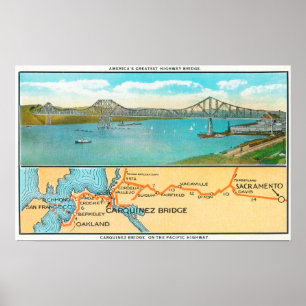 Póster Vista aérea del puente y del mapa de Carquinez