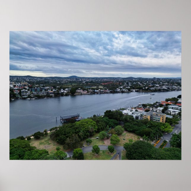 Póster Vista aérea del río Brisbane sobre nueva granja (Frente)