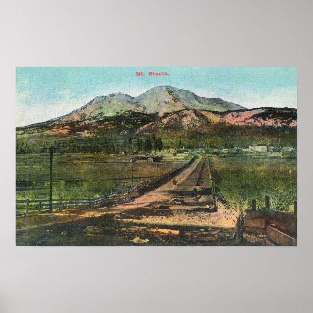 Póster Vista aérea del valle y del monte Shasta (Frente)