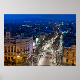 Póster Vista aérea nocturna de La Rambla