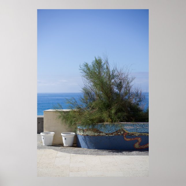 Póster Vista Al Mar Obstruida Por Un Arbusto (Frente)