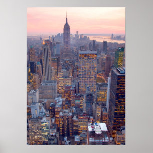 Póster Vista amplia de Manhattan en la puesta del sol