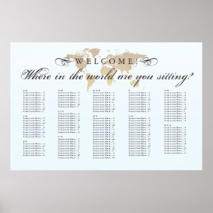 Póster Vista antigua en la tabla de asientos del mundo