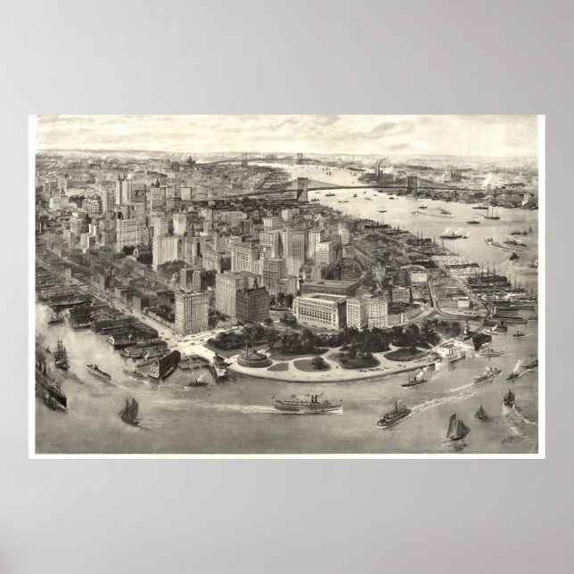 Póster Vista asombrosa de la ciudad de Nueva York en 1905 (Frente)