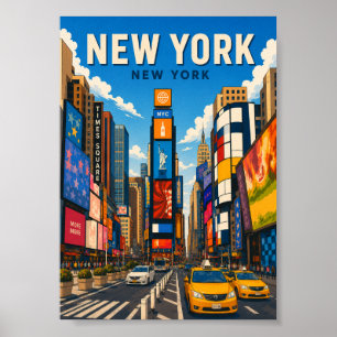 Póster Vista callejera vibrante de Times Square en la ciu