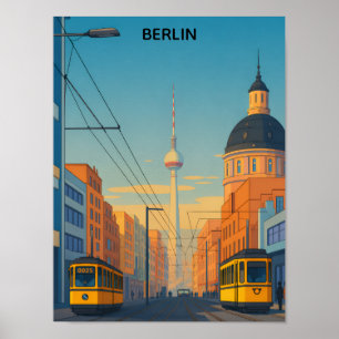 Póster Vista callejera vintage del tranvía de Berlín Alem