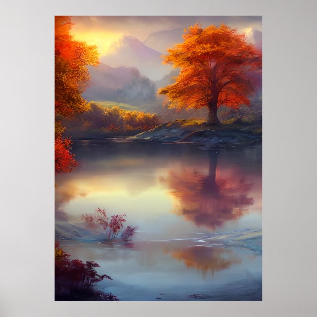 Póster Vista clásica de otoño de un lago 2 Poster (Frente)