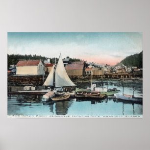 Póster Vista costera del muelle flotante