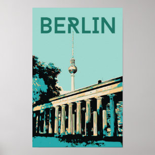 Póster Vista de Berlín con Fernsehturm ilustracion Aleman