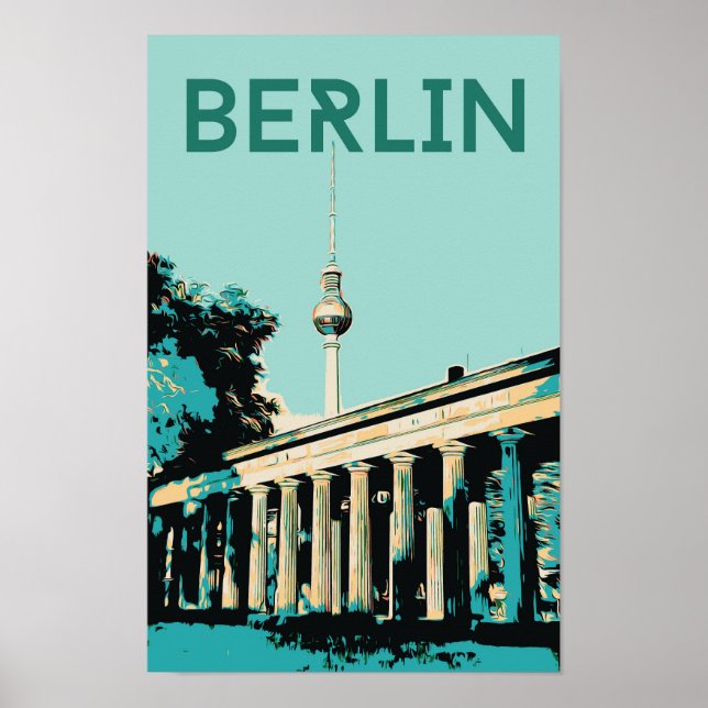 Póster Vista de Berlín con Fernsehturm ilustracion Aleman (Frente)
