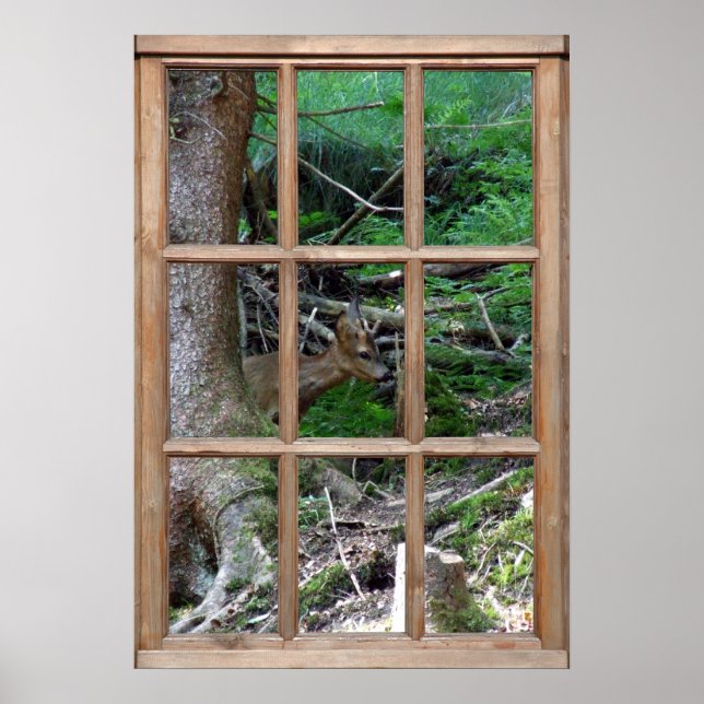 Póster Vista de bosques desde una ventana (Frente)