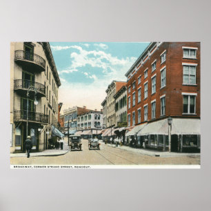 Póster Vista de Broadway y de la calle de la esquina del