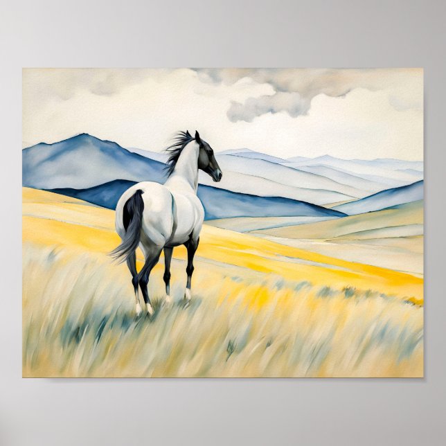 Póster Vista de Caballos sobre el paisaje escénico (Frente)