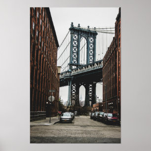 Póster Vista de calle del puente de Brooklyn