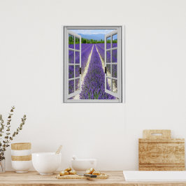 Póster Vista de Campo de Lavanda de Ventana Falsa