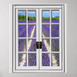 Póster Vista de Campo de Lavanda Ventana Falsa