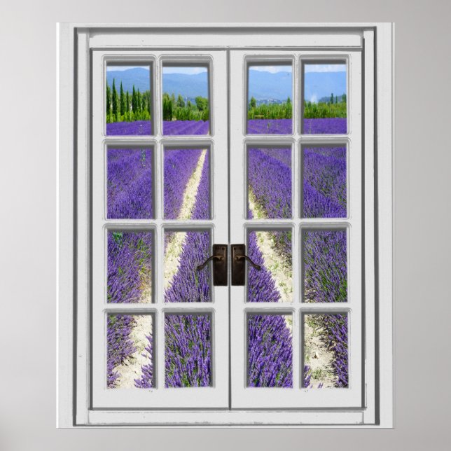 Póster Vista de Campo de Lavanda Ventana Falsa (Frente)