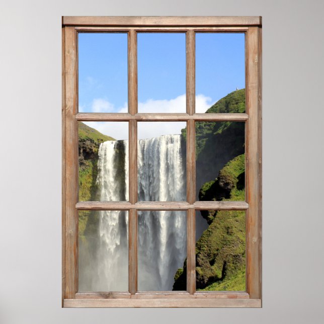 Póster Vista de cascada desde una ventana (Frente)