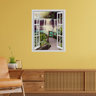 Póster Vista de cascada en paseo marítimo con ventana fal