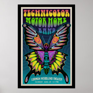 Póster Vista de época Concierto Psicodélico de mariposas 