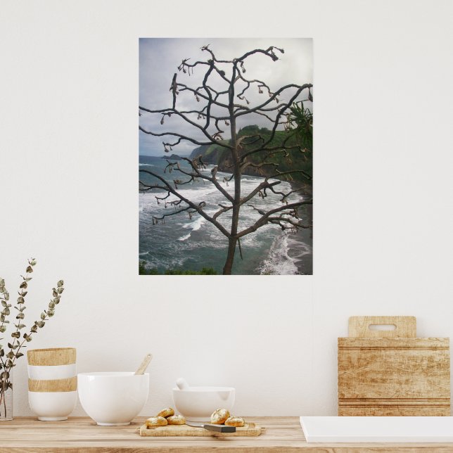 Póster Vista de fotos en árbol hawaiano de Ocean Beach (Cocina)