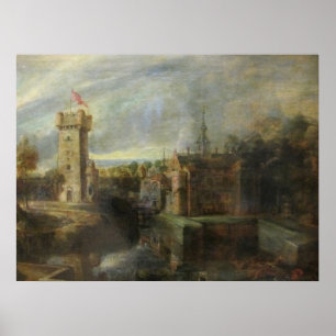 Póster Vista de Het Steen en las primeras horas de la mañ