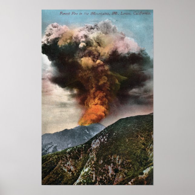 Póster Vista de incendios forestales en las montañas (Frente)
