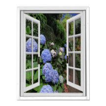 Vista de jardín de hortensias Ventana falsa