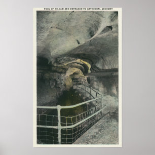 Póster Vista de la arcada de la catedral del estanque de 