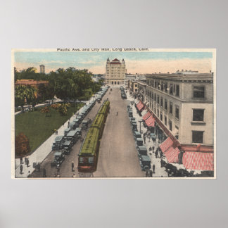 Póster Vista de la avenida del Pacífico y el ayuntamiento
