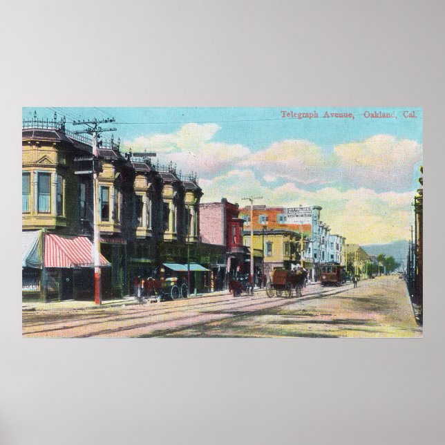 Póster Vista de la avenida Telegraph con carretas de caba (Frente)