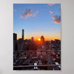 Póster Vista de la azotea al atardecer del horizonte de l