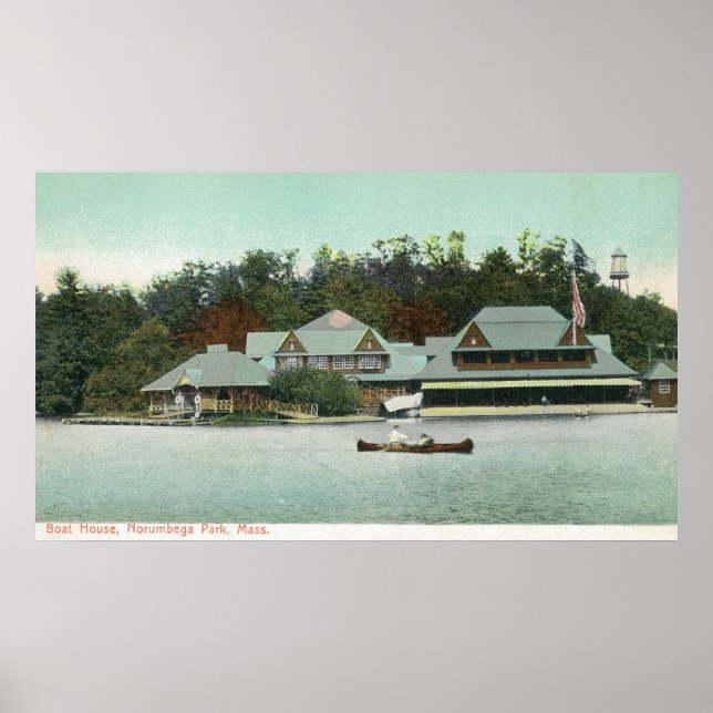 Póster Vista de la Casa de Barcos del Norumbega Park (Frente)