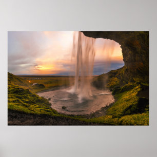 Póster Vista de la cascada de Islandia Seljalandsfoss